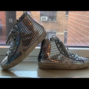 golden goose metallic grid pattern sneakers